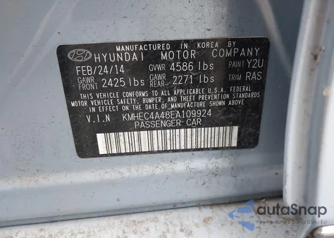 2014 Hyundai Sonata Hybrid z USA, uszkodzony, nr VIN KMHEC4A48EA109924